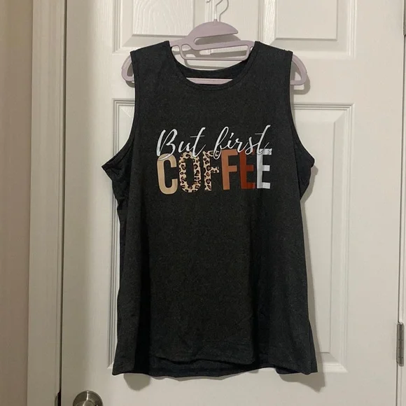 Plus Size “But First Coffee” Coffee Lovers Graphic Tank Top - Picture 3 of 5